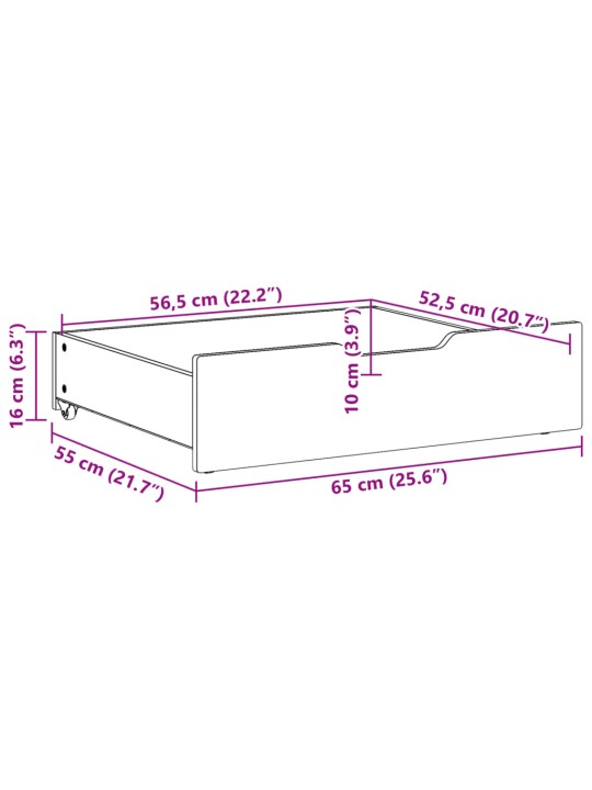 Sängyn alavetolaatikot 2 kpl vahanrusk. 65x55x16 cm täysi mänty