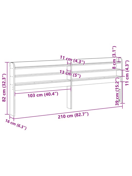 Sängynpääty hyllyillä 200 cm täysi mänty