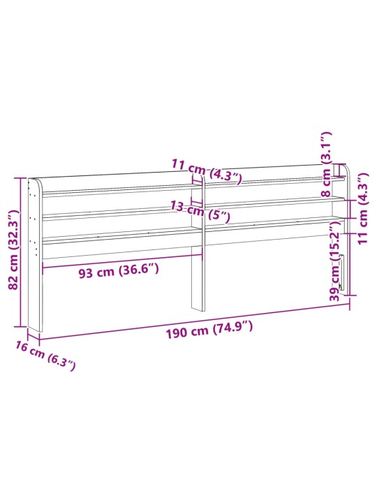 Sängynpääty hyllyillä 180 cm täysi mänty