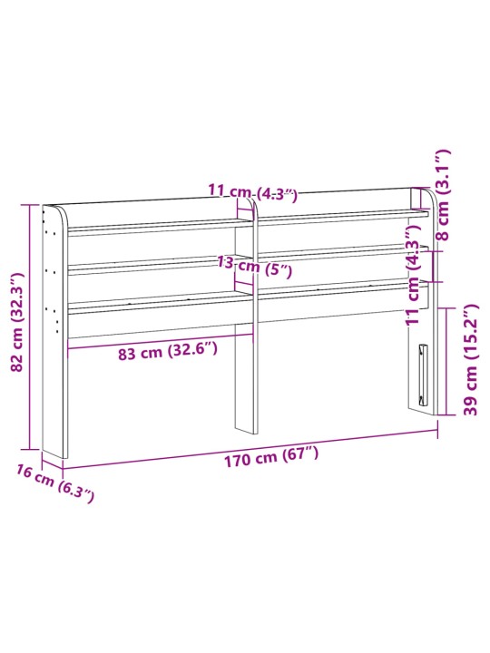 Sängynpääty hyllyillä 160 cm täysi mänty