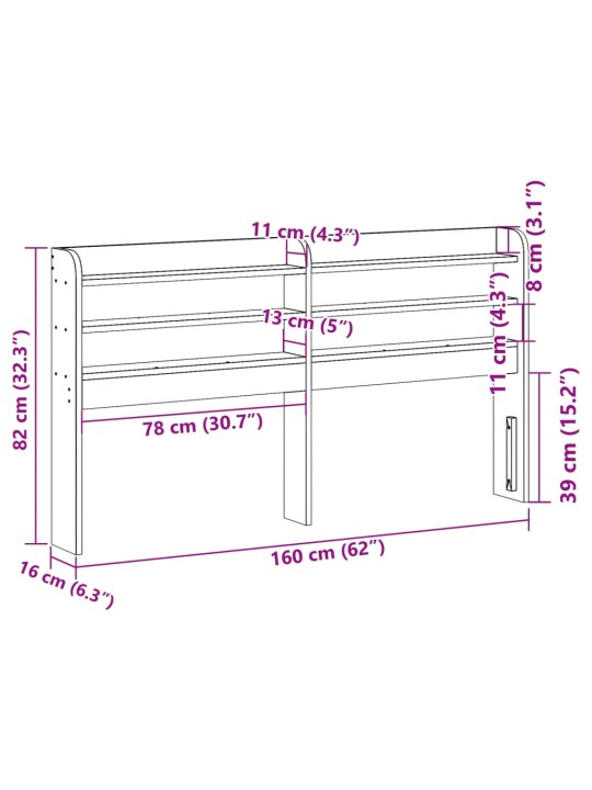 Sängynpääty hyllyillä 150 cm täysi mänty