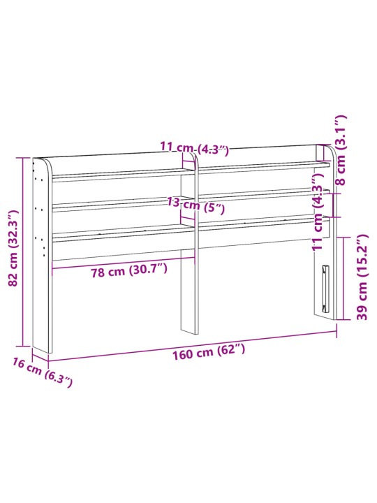 Sängynpääty hyllyillä valkoinen 150 cm täysi mänty