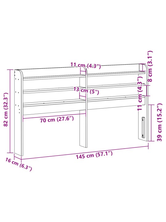 Sängynpääty hyllyillä vahanruskea 135 cm täysi mänty