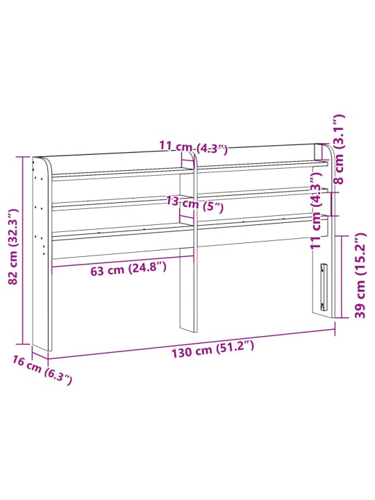 Sängynpääty hyllyillä 120 cm täysi mänty