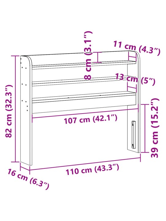 Sängynpääty hyllyillä 100 cm täysi mänty