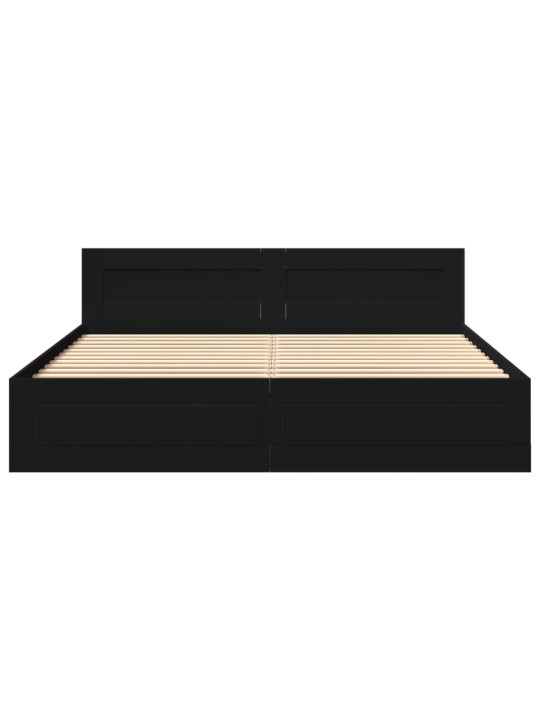 Sängynrunko päädyllä musta 200x200 cm tekninen puu