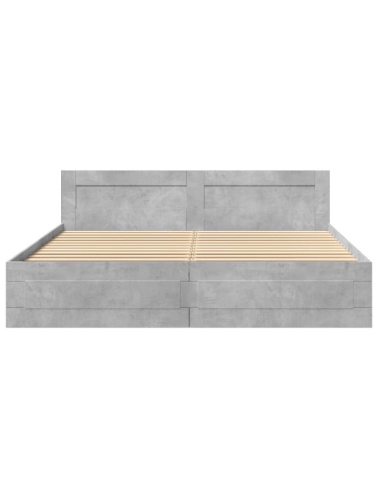 Sängynrunko päädyllä betoninharmaa 200x200 cm tekninen puu
