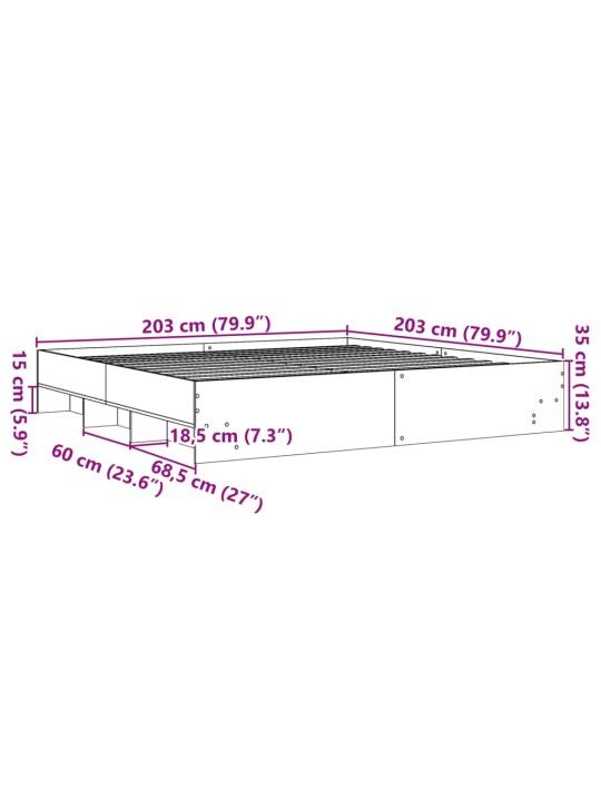 Sängynrunko Sonoma-tammi 200x200 cm tekninen puu