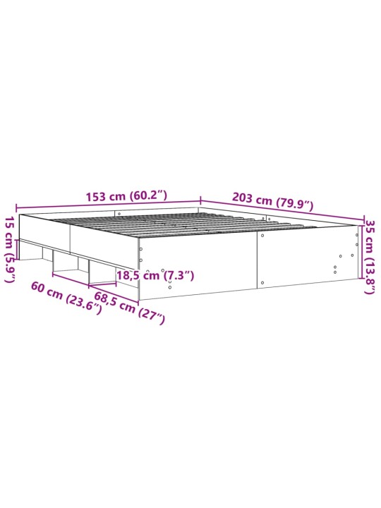 Sängynrunko betoninharmaa 150x200 cm tekninen puu