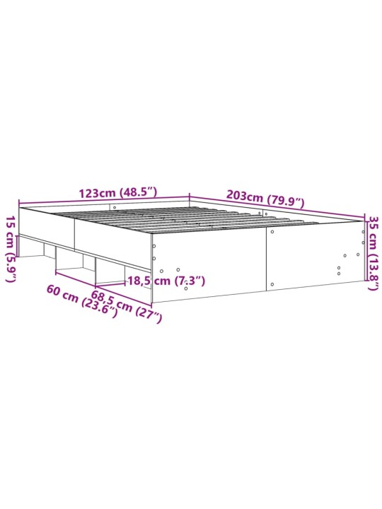 Sängynrunko betoninharmaa 120x200 cm tekninen puu