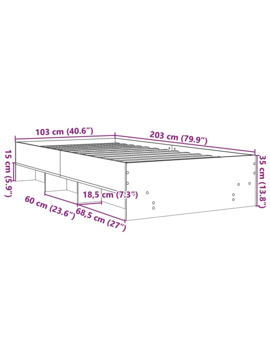 Sängynrunko musta 100x200 cm tekninen puu