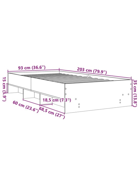 Sängynrunko musta 90x200 cm täysi puu