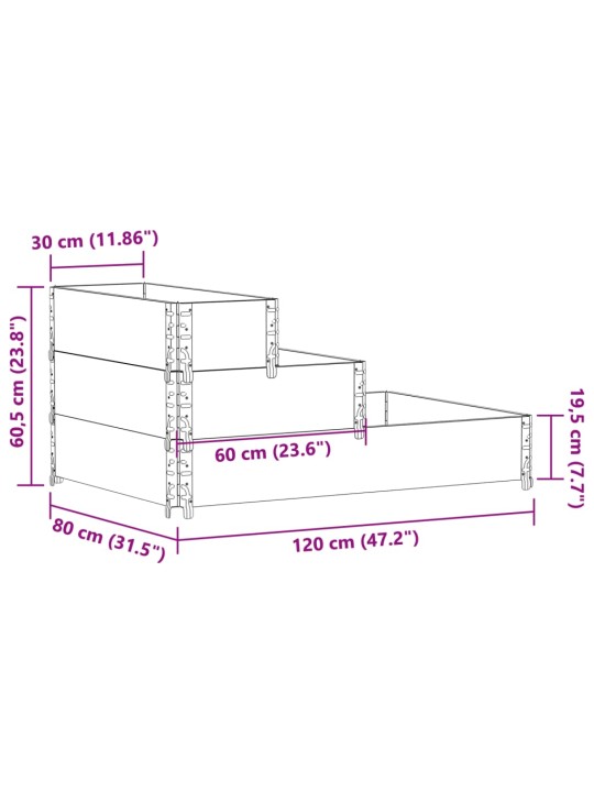 3-tasoinen Korotettu kukkalaatikko 120x80 cm täysi mänty