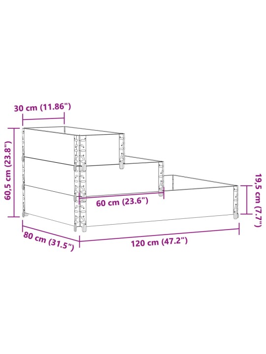 3-tasoinen Korotettu kukkalaatikko musta 120x80 cm täysi mänty