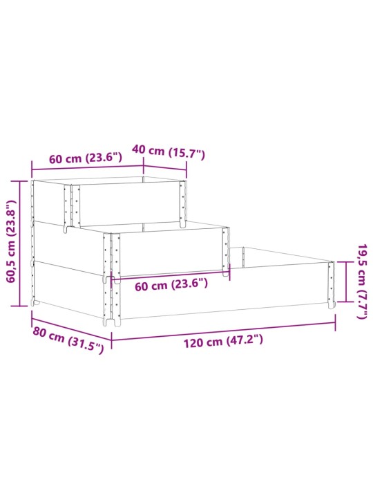 3-tasoinen Korotettu kukkalaatikko musta 120x80 cm täysi mänty