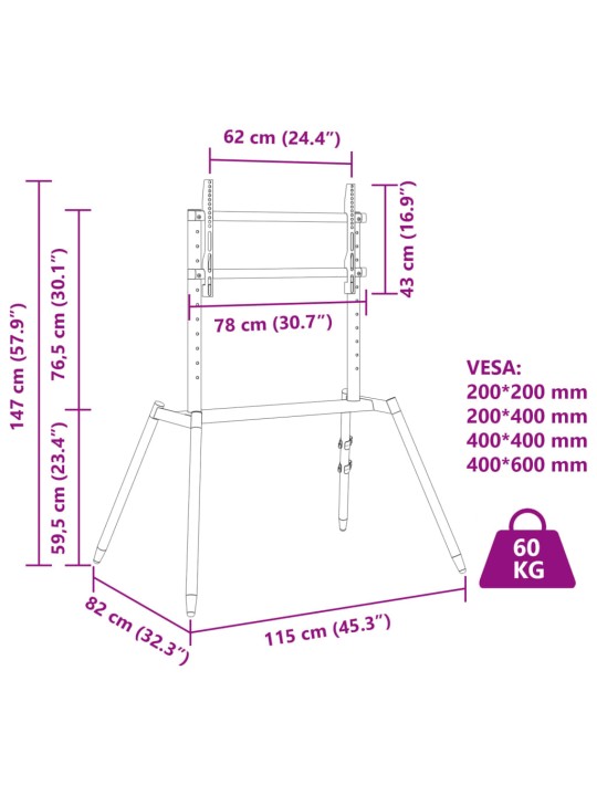 Jalusta TV-teline 37"-86" ruuduille Max VESA 400x600 mm 60 kg