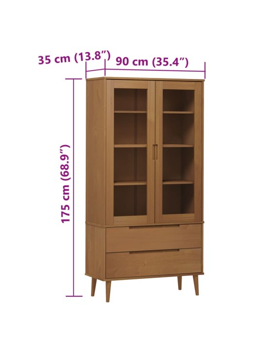 Lasikaappi MOLDE ruskea 90x35x175 cm täysi mänty