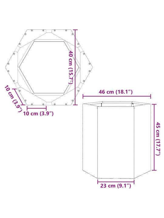 Puutarhan kukkalaatikko musta kuusikulmainen 46x40x45 cm teräs