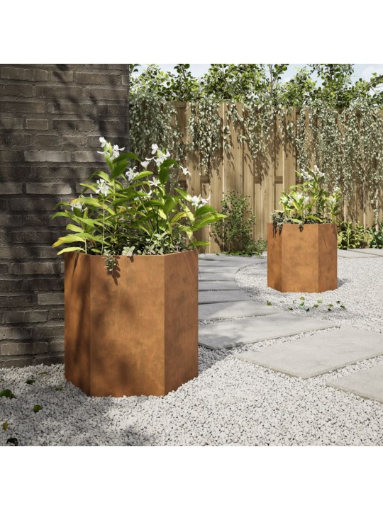 Puutarhakukkalaatikot 2 kpl kuusikulma 46x40x45 cm Corten teräs