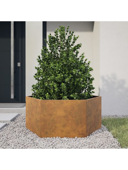 Puutarhakukkalaatikko kuusikulma 104x90x45 cm Corten teräs