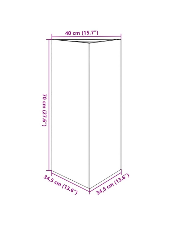 Puutarhakukkalaatikko kolmio 40x34,5x70 cm ruostumaton teräs