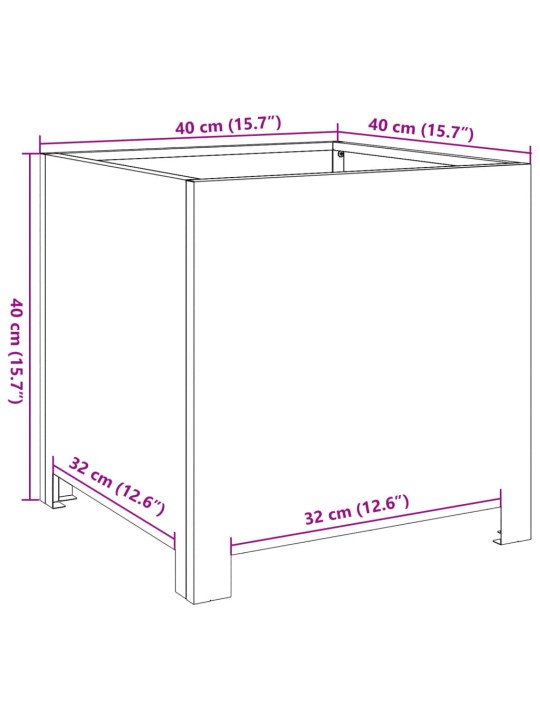 Puutarhakukkalaatikko 40x40x40 cm ruostumaton teräs