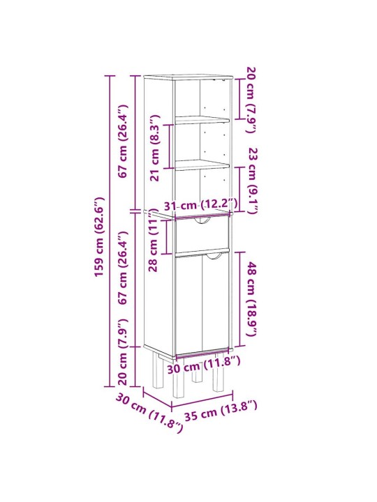 Kylpyhuoneen kaappi OTTA 35x30x159 cm täysi mänty