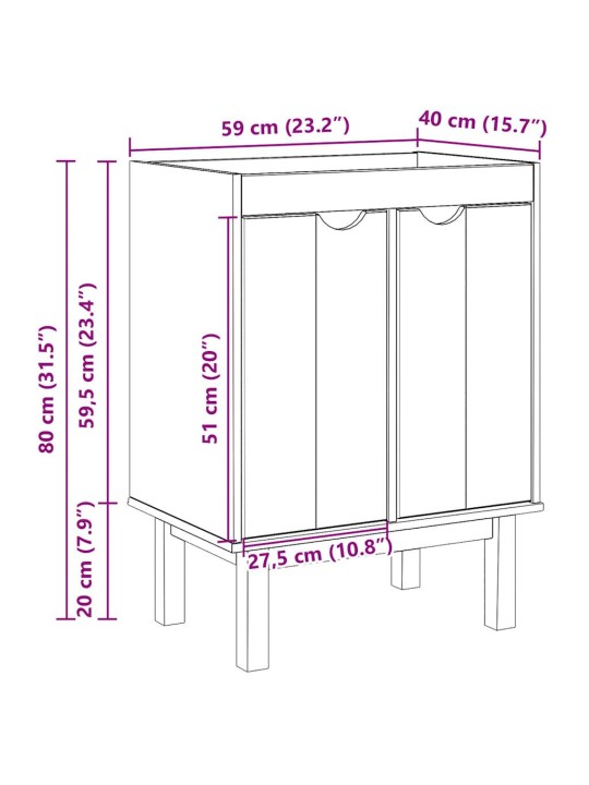 Kylpyhuoneen pesuallaskaappi OTTA 59x40x80 cm täysi mänty