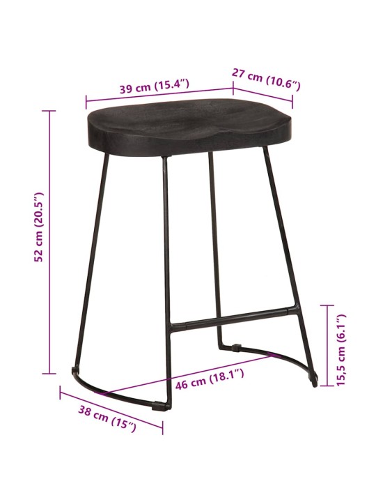 Baarijakkarat 2 kpl musta 46x38x52 cm täysi mangopuu