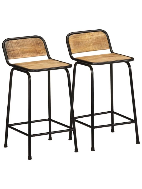 Baarituolit 2 kpl 46x35,5x80 cm massiivipuuta karkea mango