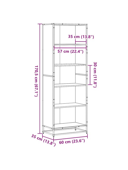 Kirjahylly ruskea tammi 60x35x170,5 cm tekninen puu