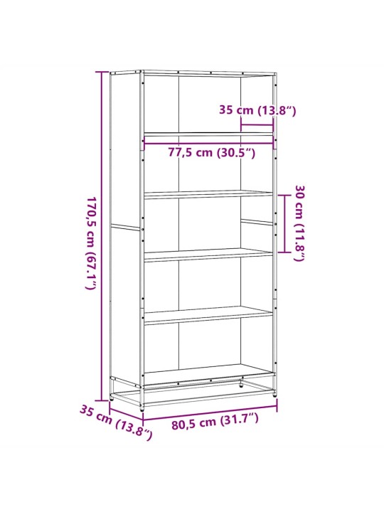 Kirjahylly savutammi 80,5x35x170,5 cm tekninen puu