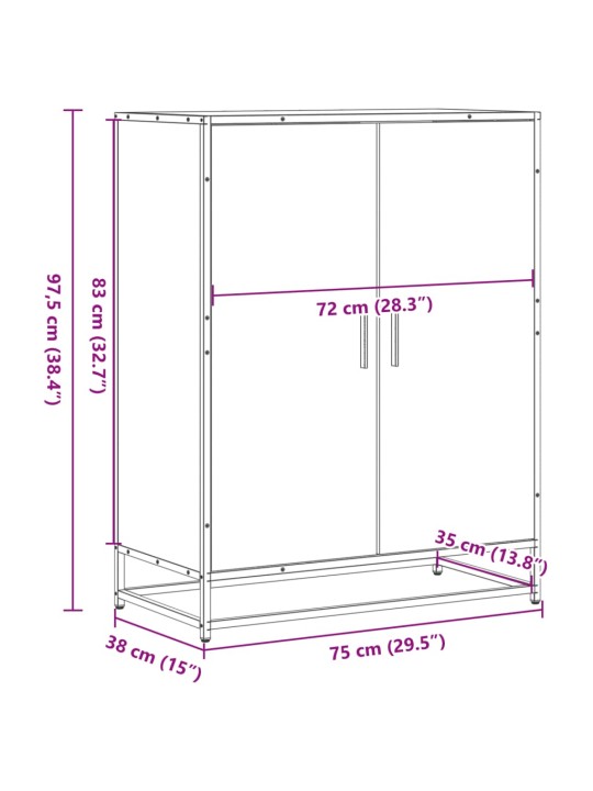 Kenkäkaappi musta 75x38x97,5 cm tekninen puu