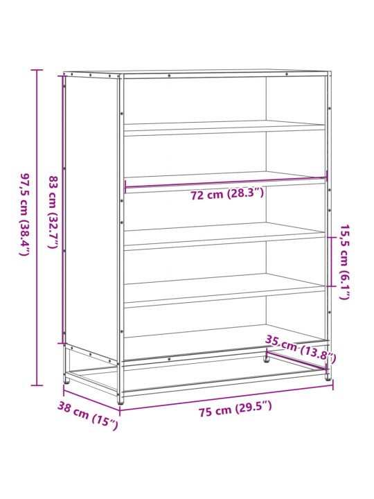 Kenkäkaappi musta 75x38x97,5 cm tekninen puu