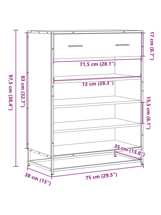 Kenkäkaappi musta 75x38x97,5 cm tekninen puu