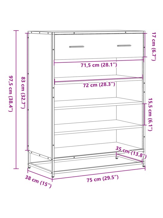 Kenkäkaappi Sonoma-tammi 75x38x97,5 cm tekninen puu