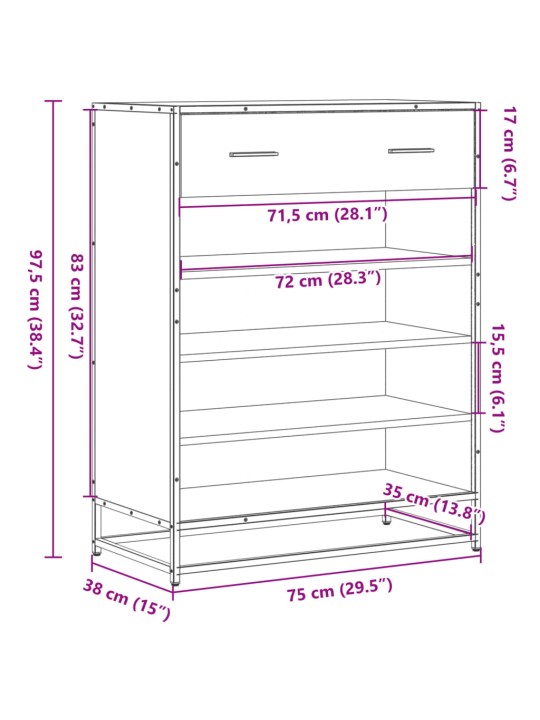 Kenkäkaappi ruskea tammi 75x38x97,5 cm tekninen puu