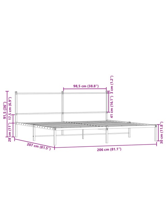 Metallinen sängynrunko ilman patjaa savutammi 200x200 cm