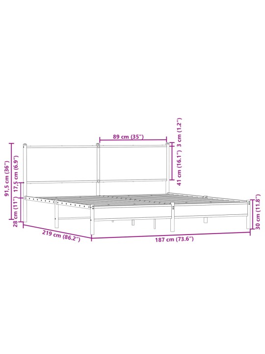 Metallinen sängynrunko savutammi 183x213 cm