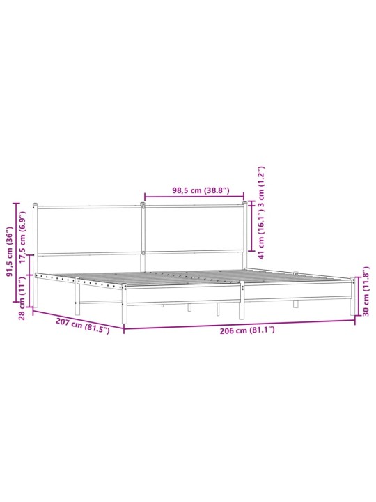 Metallinen sängynrunko ilman patjaa savutammi 200x200 cm