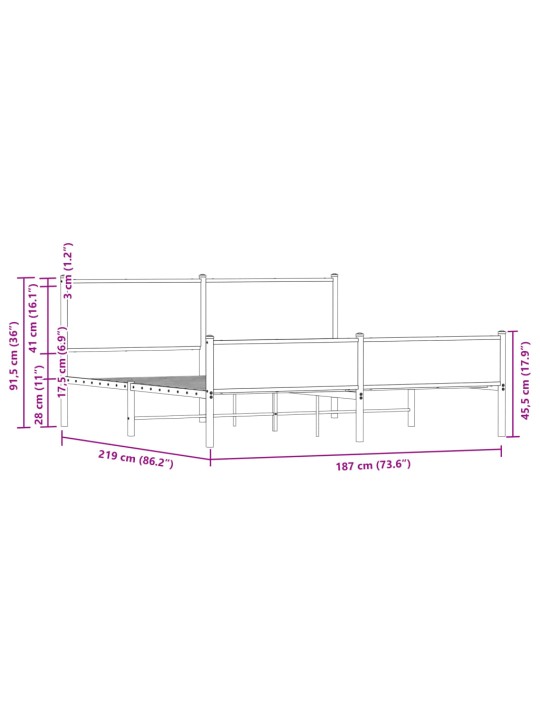 Metallinen sängynrunko savutammi 183x213 cm