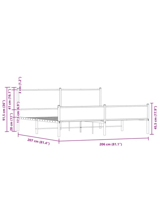 Metallinen sängynrunko ilman patjaa savutammi 200x200 cm