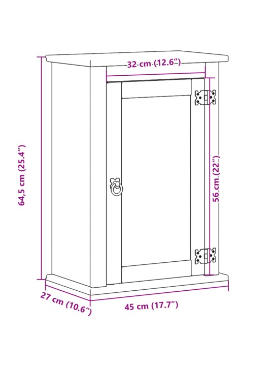 Kylpyhuoneen kaappi Corona 45x27x64,5 cm täysi mänty