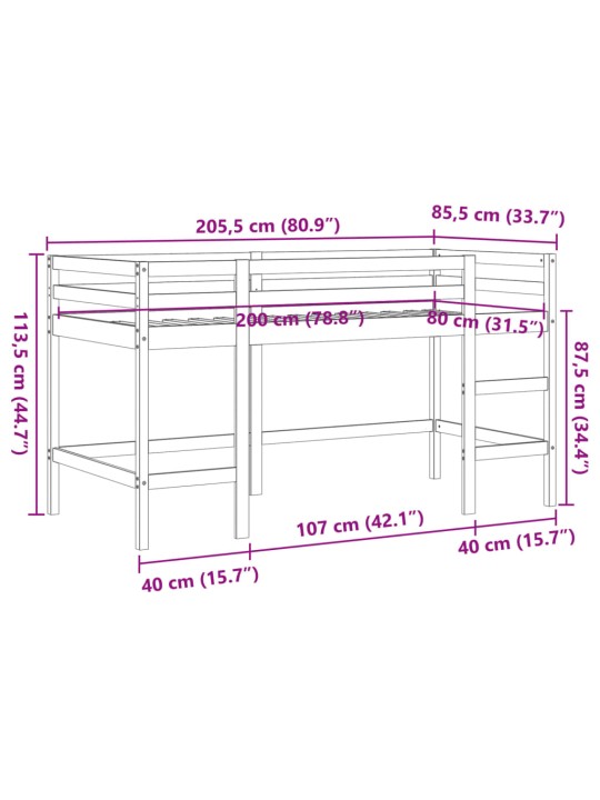 Lasten parvisänky tikkailla vahanruskea 80x200 cm täysi mänty