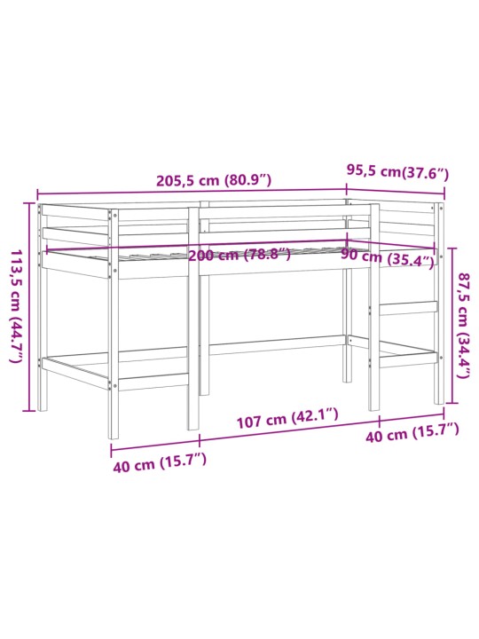 Lasten parvisänky tikkailla vahanruskea 90x200 cm täysi mänty