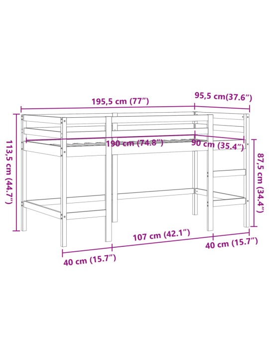 Lasten parvisänky tikkailla vahanruskea 90x190 cm täysi mänty