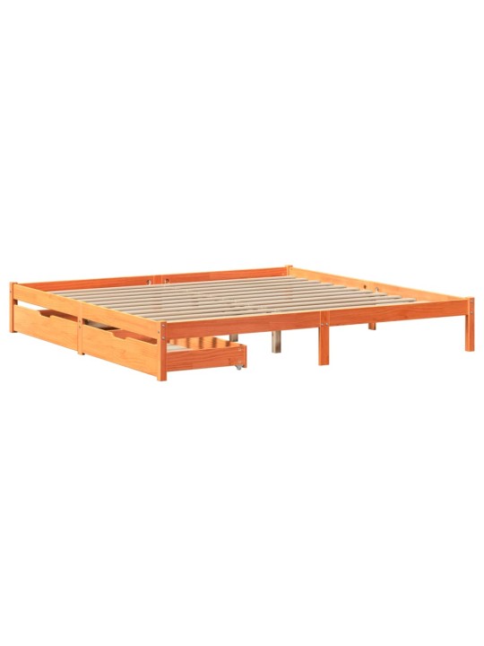 Sängynrunko ilman patjaa vahanruskea 200x200 cm täysi mänty
