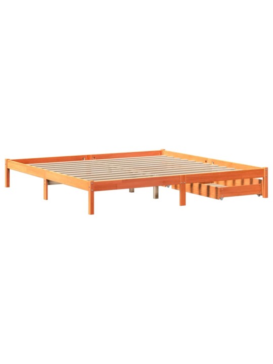 Sängynrunko ilman patjaa vahanruskea 200x200 cm täysi mänty
