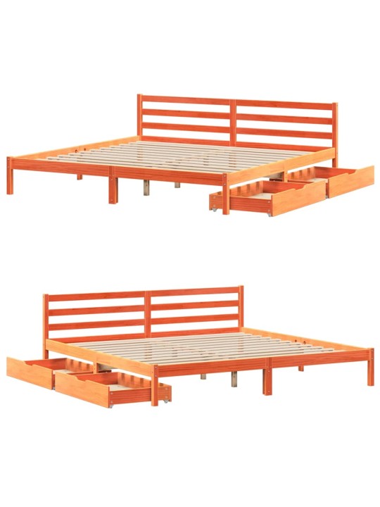 Sängynrunko ilman patjaa vahanruskea 200x200 cm täysi mänty