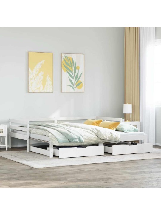 Vuodesohva laatikoilla valkoinen 90x200 cm täysi mänty